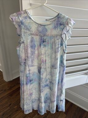 Bella Dahl Pastel Watercolor Ruffle Sleeve Dress - Blue, Purple, Pink